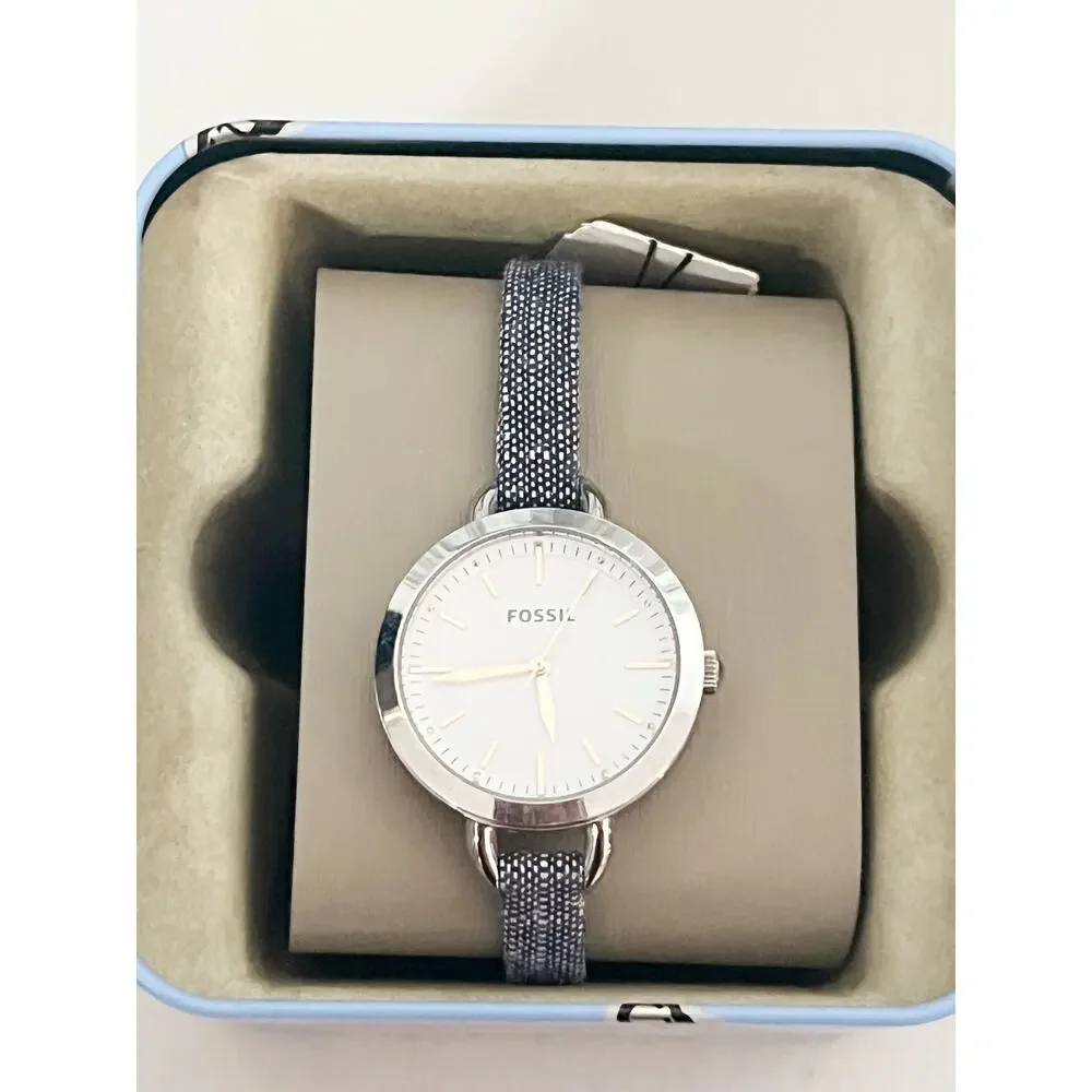Fossil BQ3357 Rye Ladies Watch, White Dial Denim Strap Casual Watch